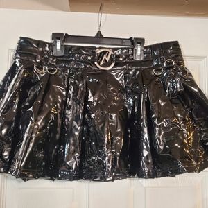 Marilyn Manson Silver Logo Black Vinyl Skirt Large Dolls Kill